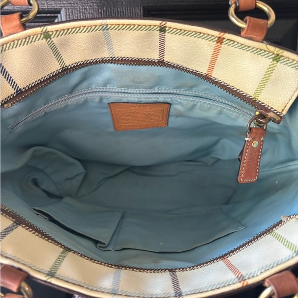 Coach Multicolor Plaid Tote with Blue Stripe - Picture 11 of 14